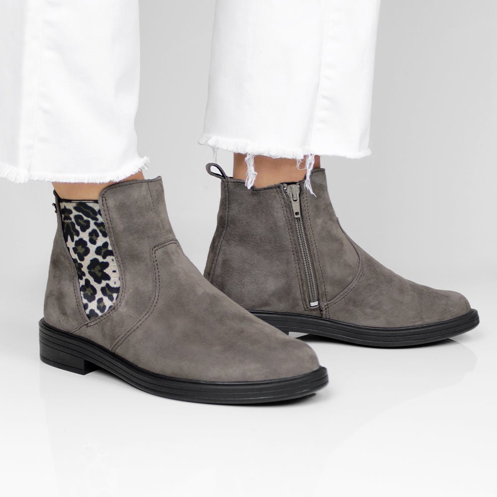 Minfot Bou Chelsea Boots Dam Stretch Nubuck Stone Leopard