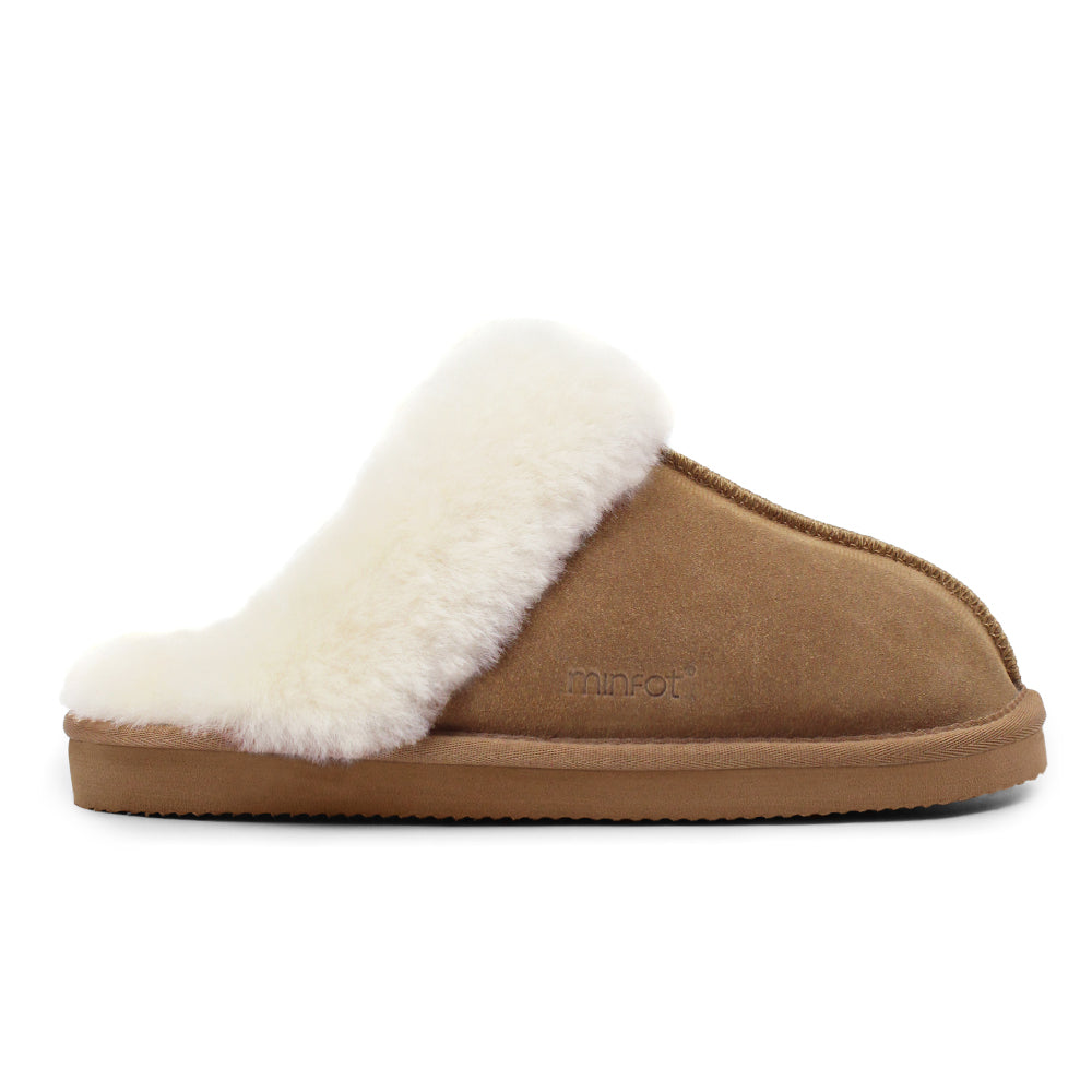 Minfot Fårskinnstofflor Slip-On Duved med sula Chestnut