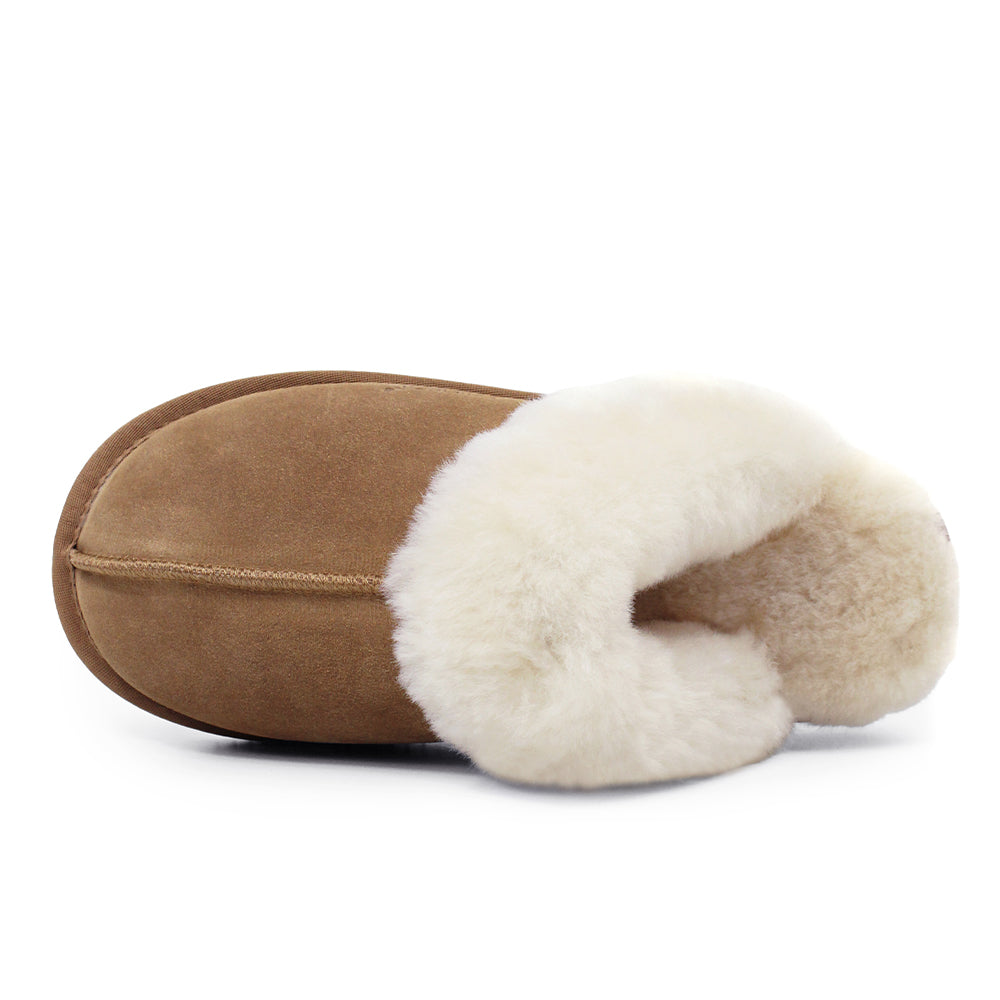 Minfot Fårskinnstofflor Slip-On Duved med sula Chestnut