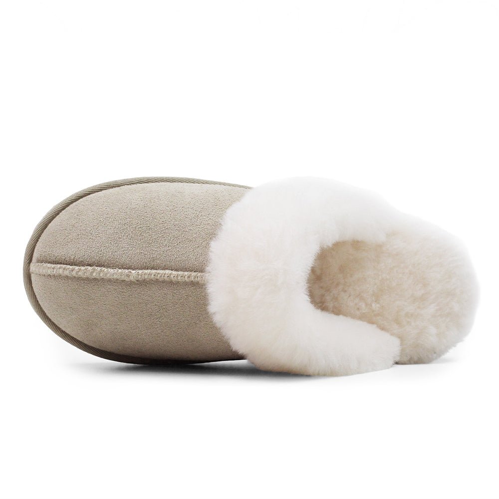 Minfot Fårskinnstofflor Slip-on Duved med sula Sand