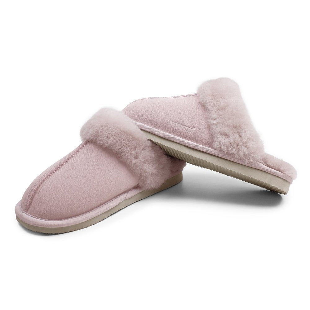 Minfot Fårskinnstofflor Slip-on Duved med sula Rose