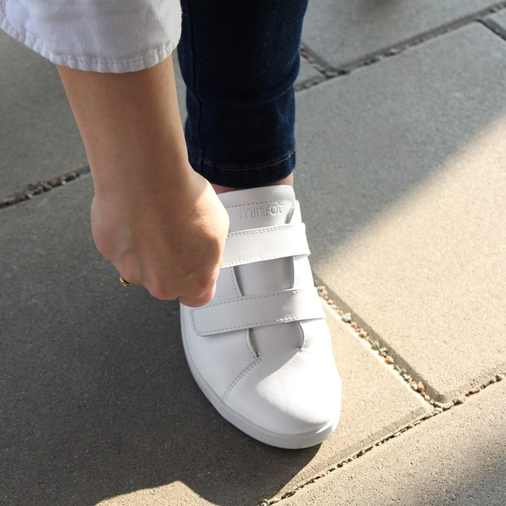Minfot Aveny Skinn Sneaker Dam Kardborreband Vit
