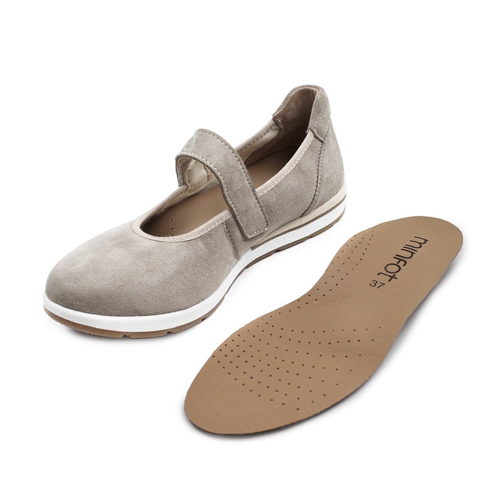 Minfot Ballerinaskor med rem Joyce Stretch Nubuck Stone