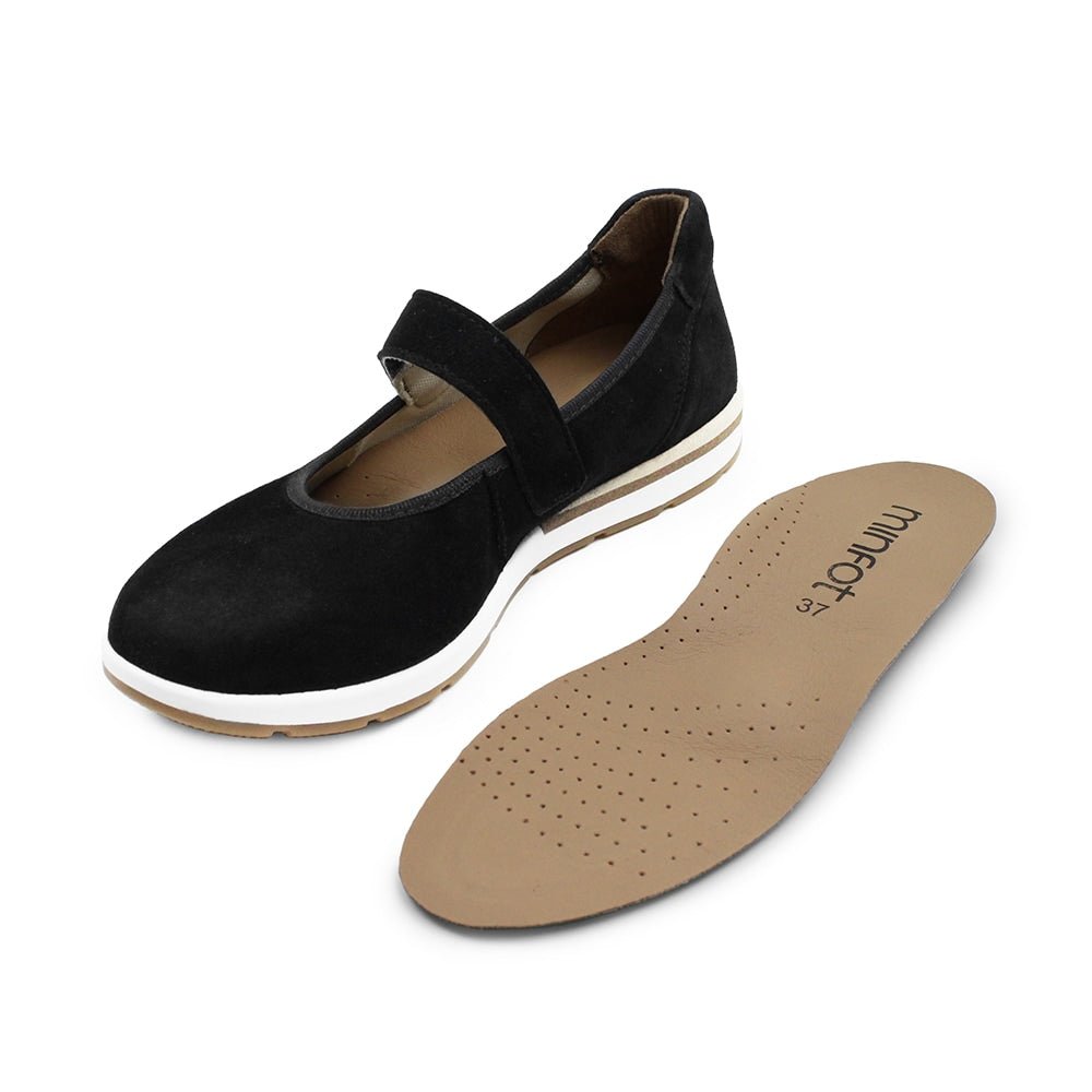 Minfot Ballerinaskor med rem Joyce Dam Stretch Nubuck Svart