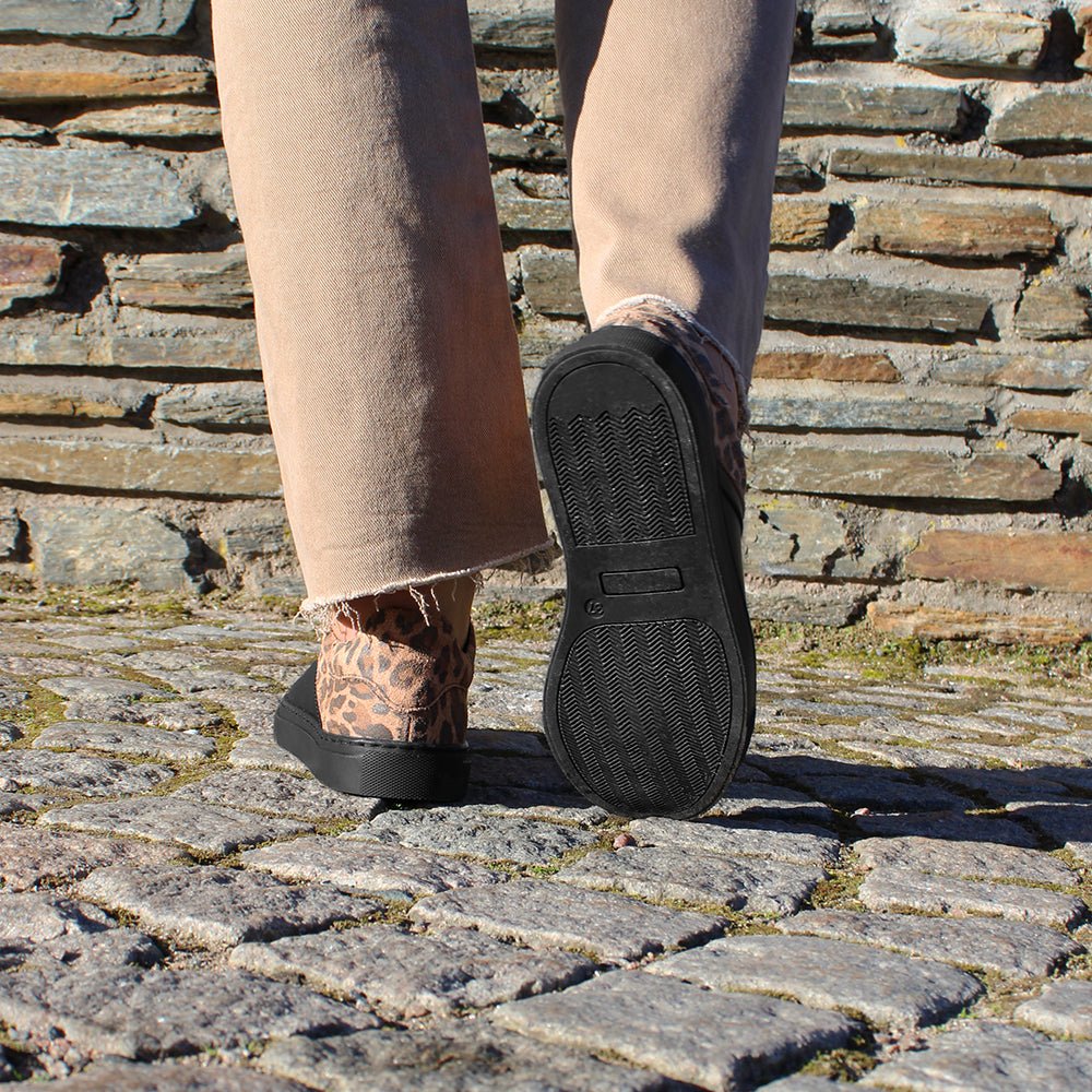 Minfot Comfort Sneakers Dam Skinn Leopard Svart