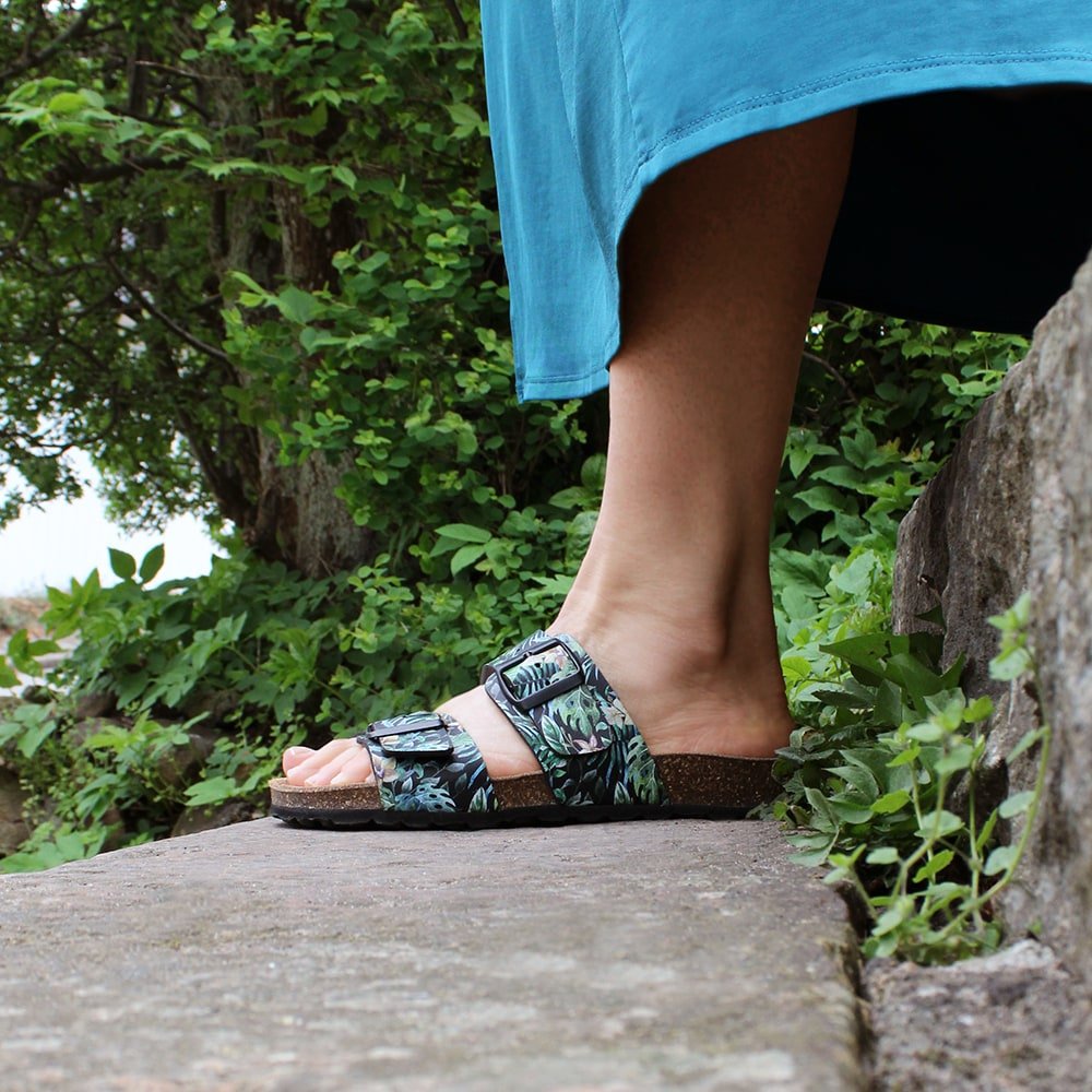 Minfot Softstep Sandaler Dam Biosandal 2-remmar Tropical Glow Svart
