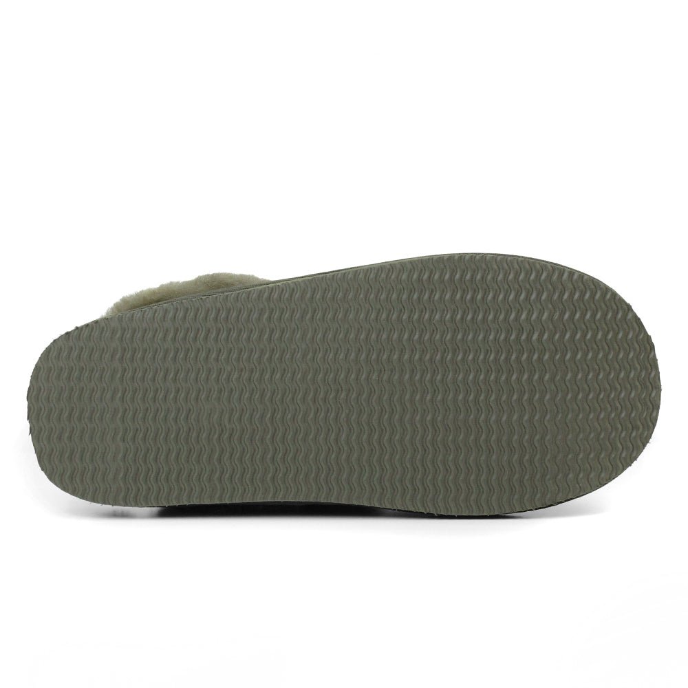 Minfot Fårskinnstofflor Slip-on Duved med sula Mörk Olivgrön