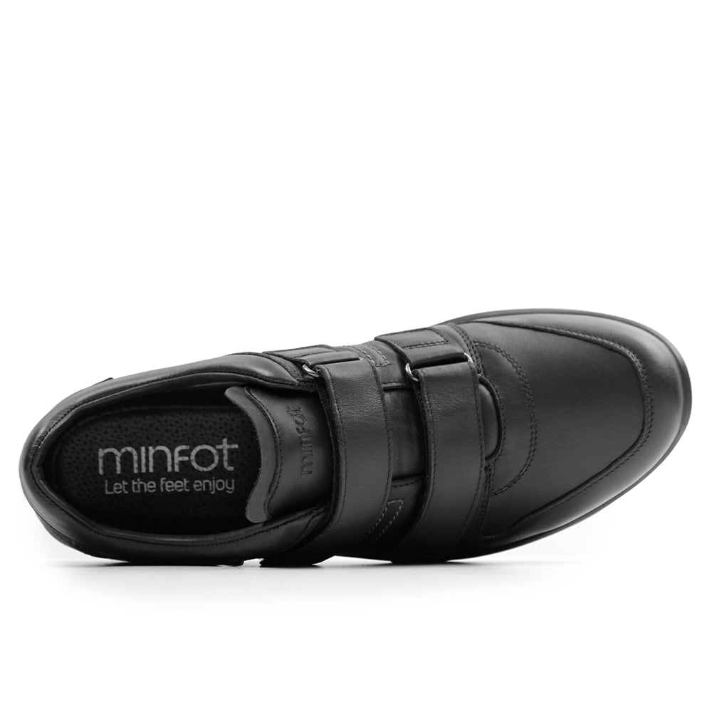 Minfot Grip Skor med Kardborre Herr Vattenavvisande TEX Skinn Svart