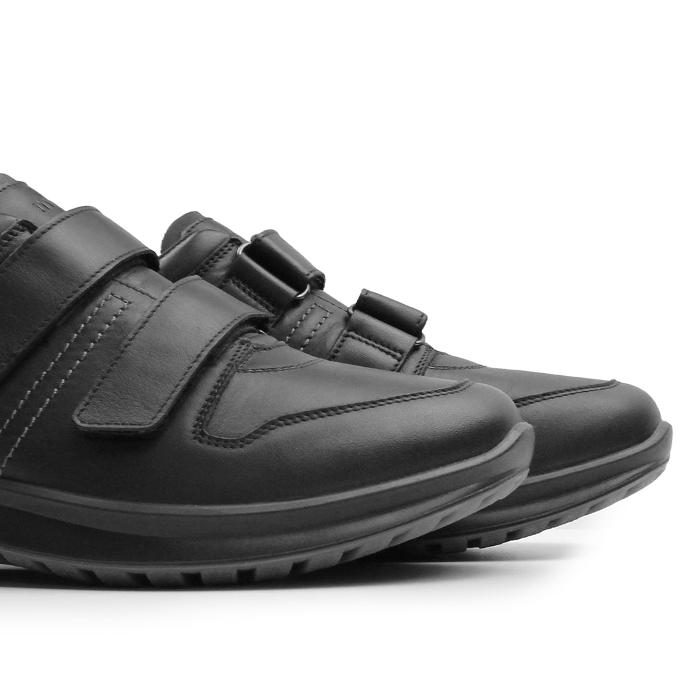 Minfot Grip Skor med Kardborre Herr Vattenavvisande TEX Skinn Svart