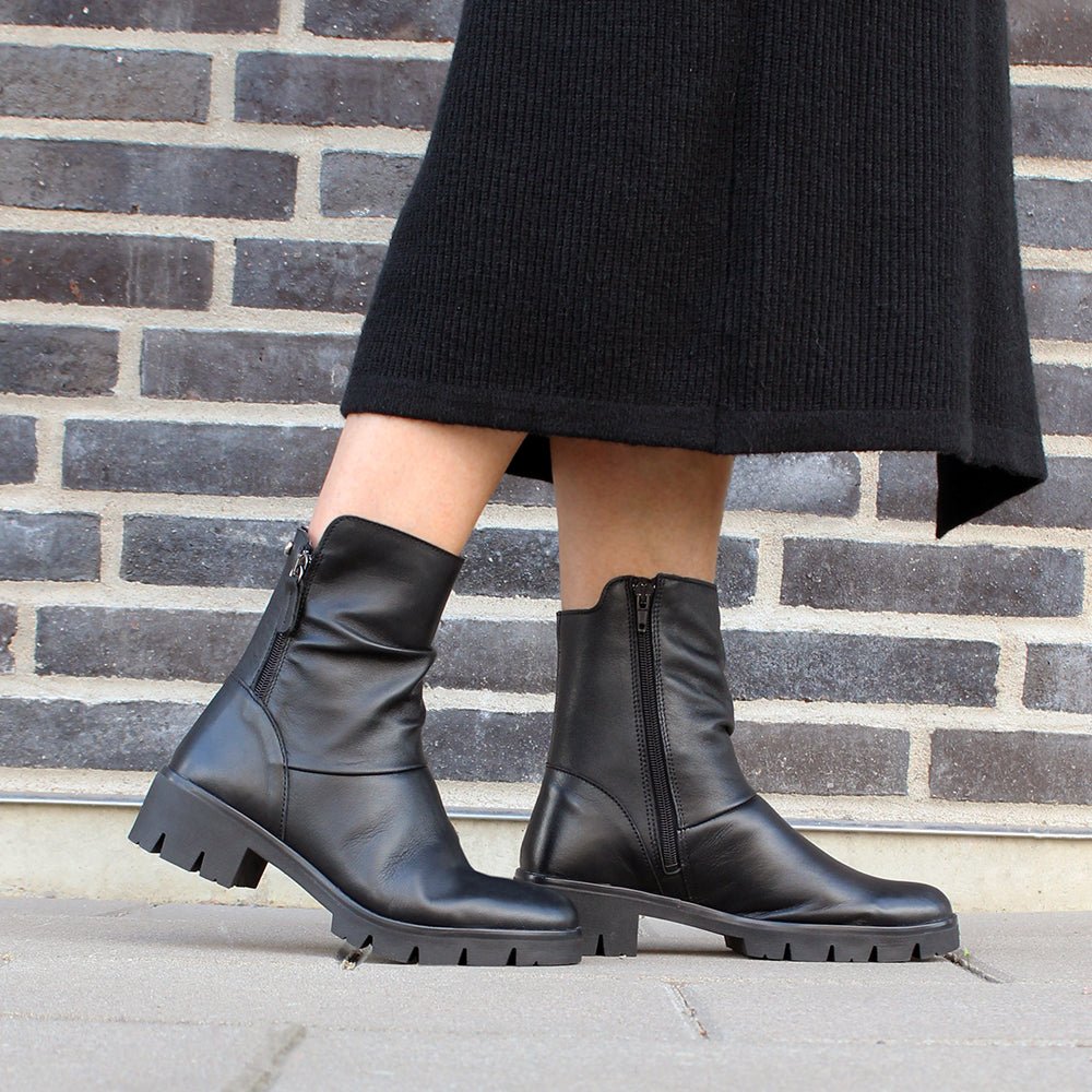 Minfot Noa Boots med låg klack Zip Stretch Läder Svart