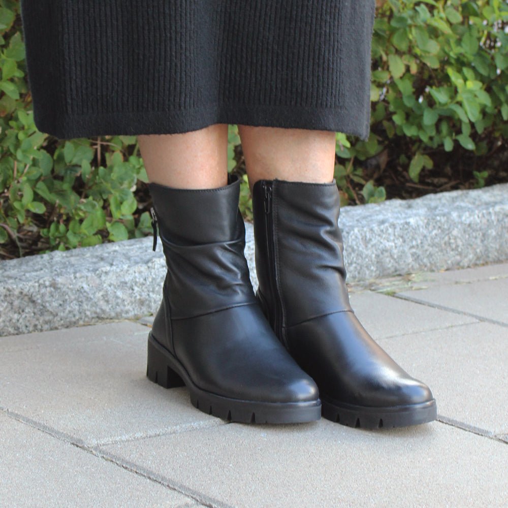 Minfot Noa Boots med låg klack Zip Stretch Läder Svart