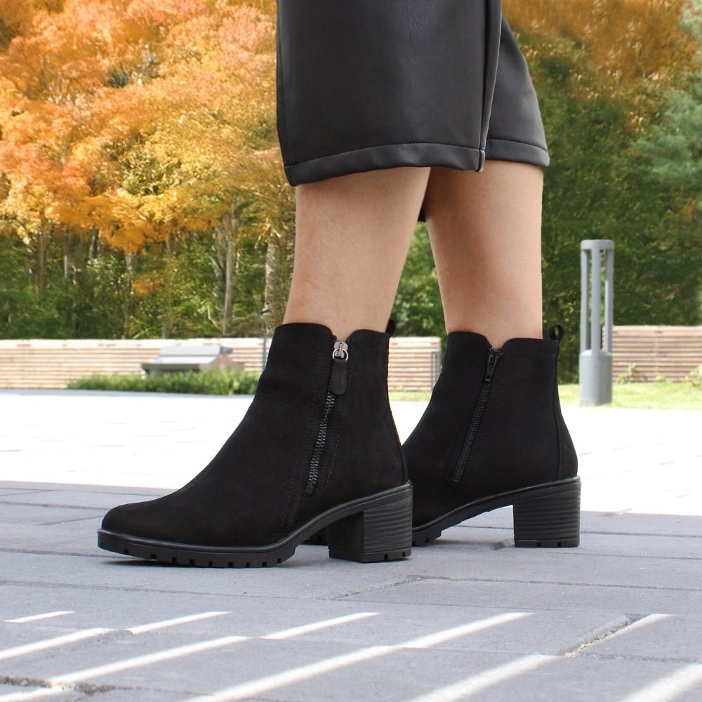 Minfot Rue Boots med klack Dam Dubbelzip Nubuck Svart