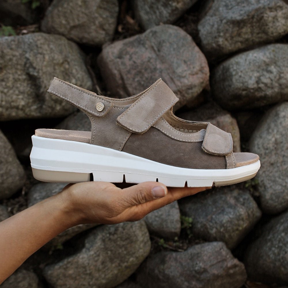 Minfot Sandal Komfort Bea Hälrem Stretch Mocka Beige