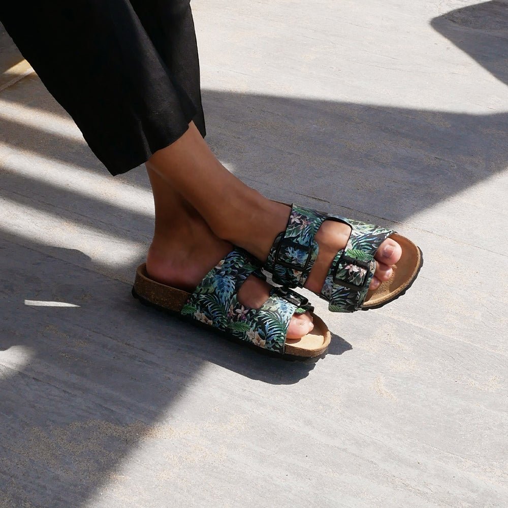 Minfot Softstep Sandaler Dam Biosandal 2-remmar Tropical Glow Svart