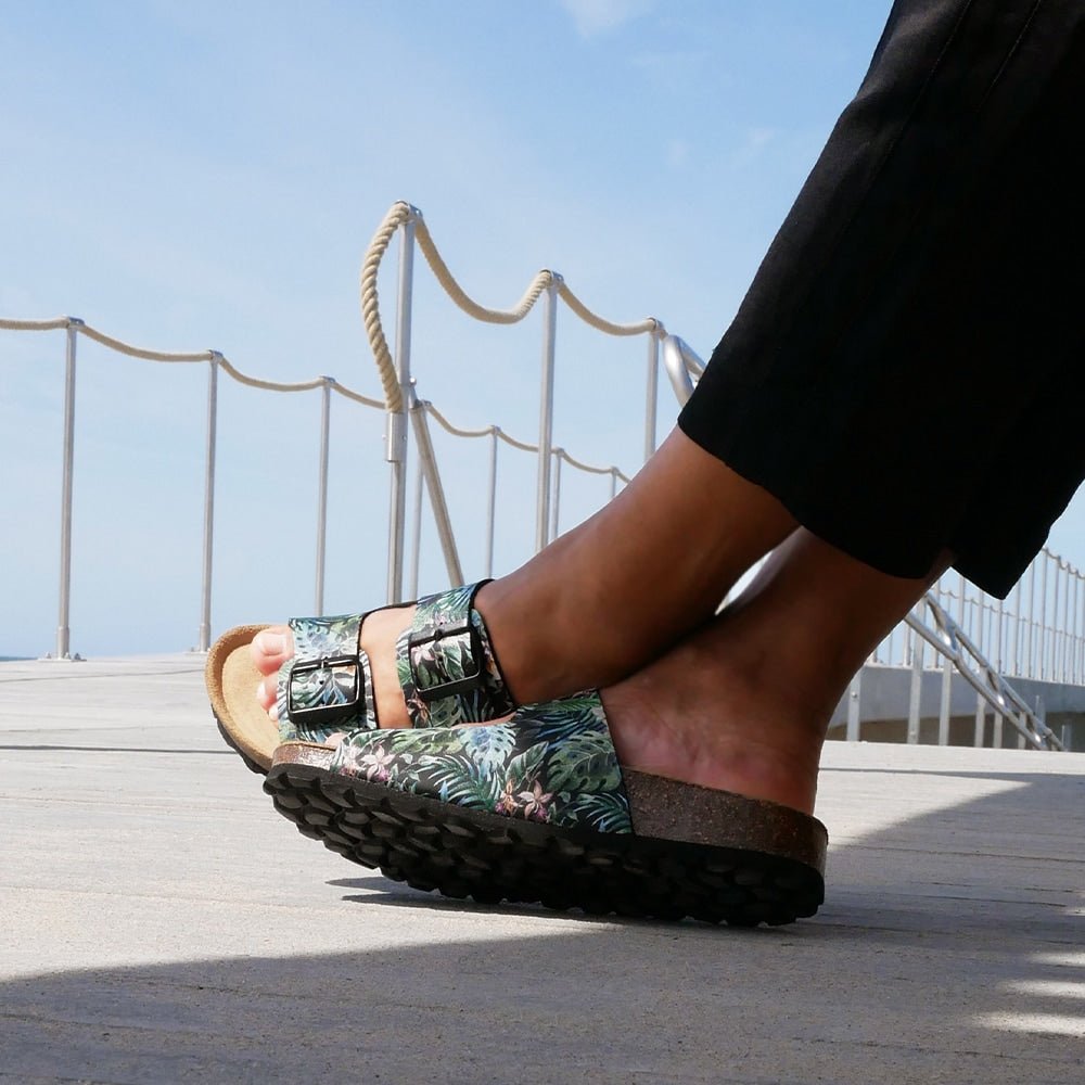 Minfot Softstep Sandaler Dam Biosandal 2-remmar Tropical Glow Svart