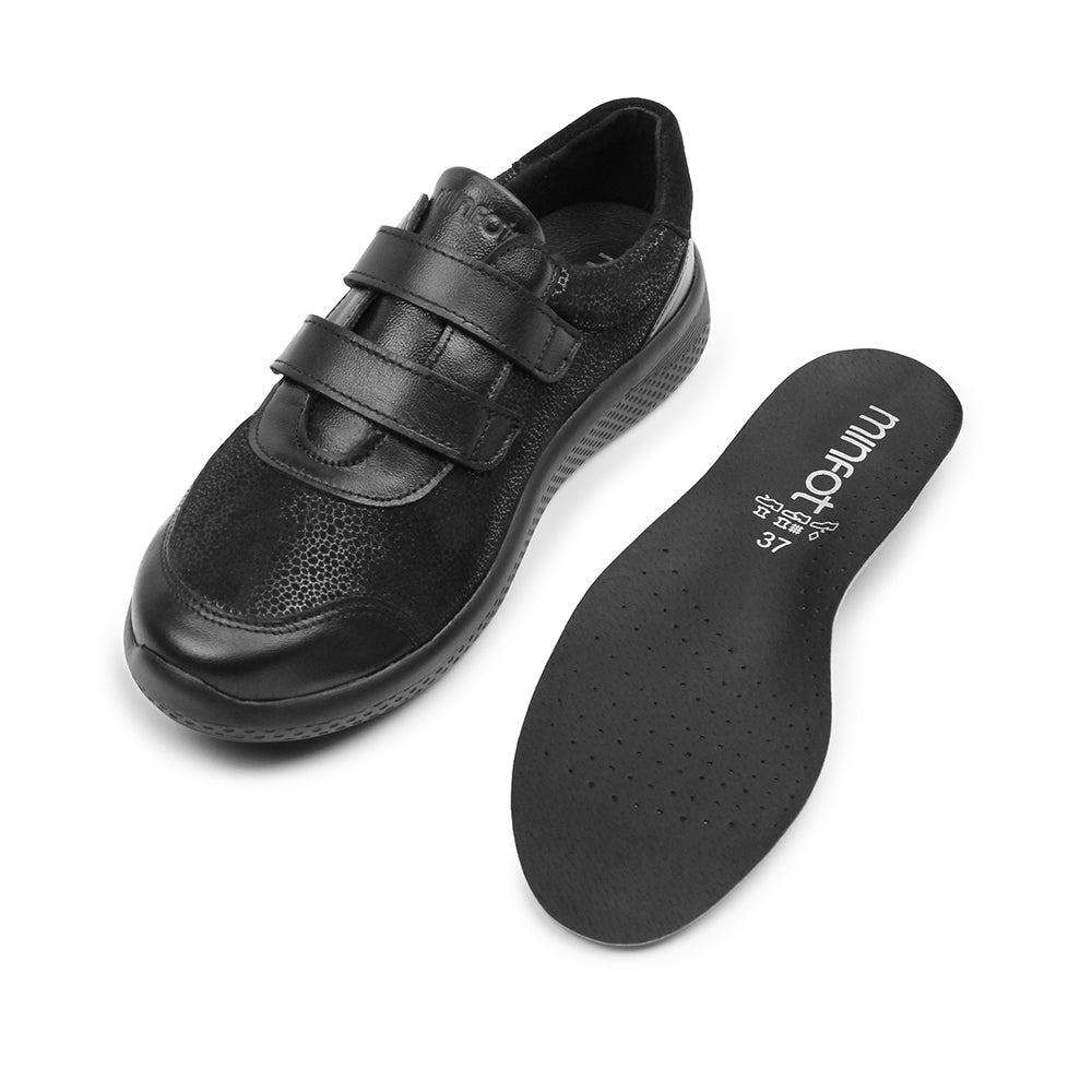 Minfot Way Sneaker Bred Stretch med kardborre Svart