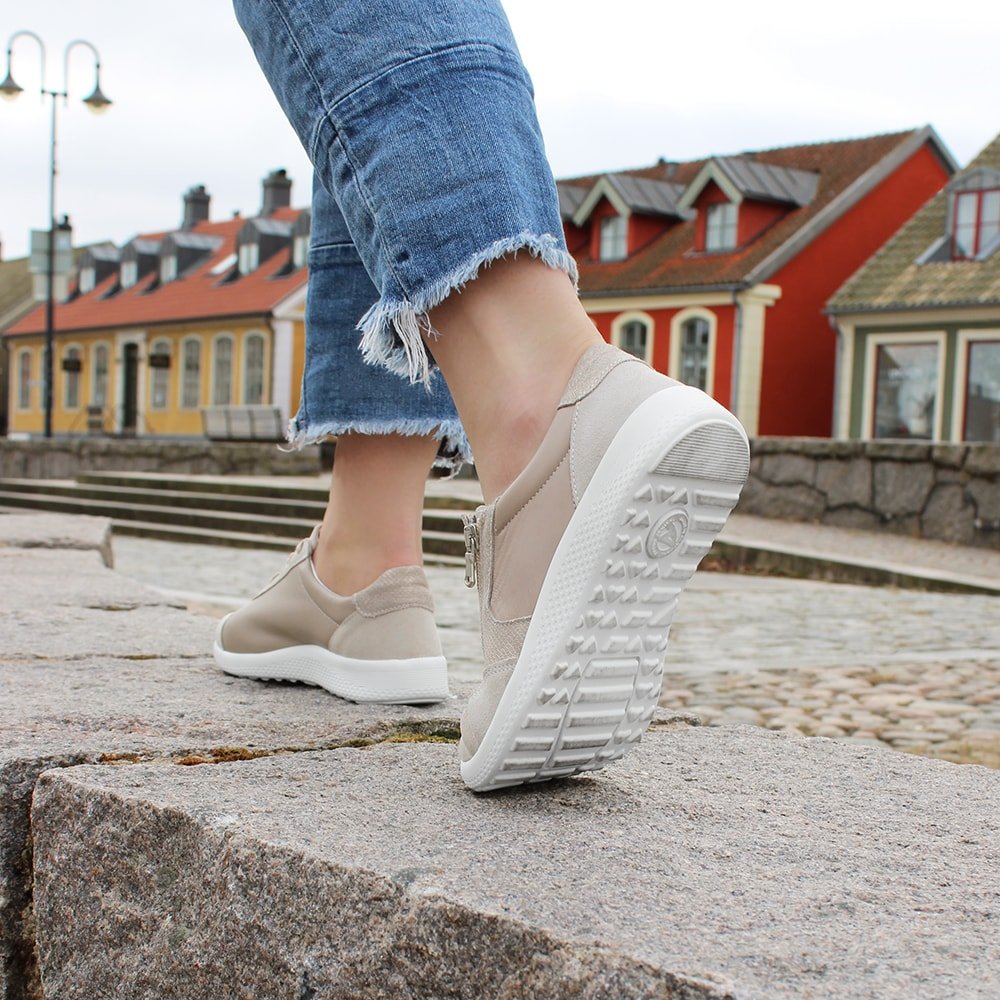 Minfot Way Sneaker Dam Bred Stretch Zip Beige