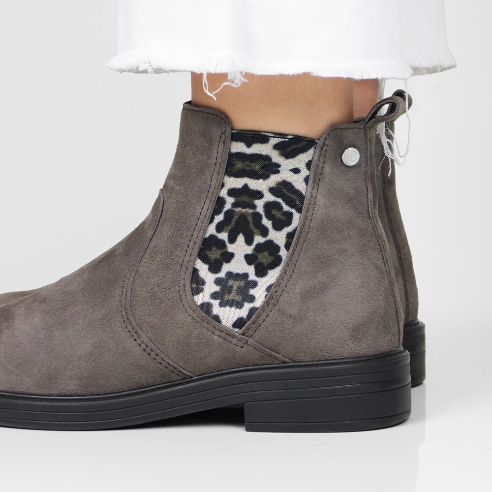 Minfot Bou Chelsea Boots Dam Stretch Nubuck Stone Leopard