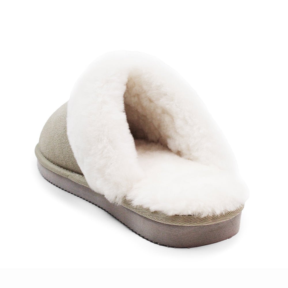 Minfot Fårskinnstofflor Slip-on Duved med sula Sand