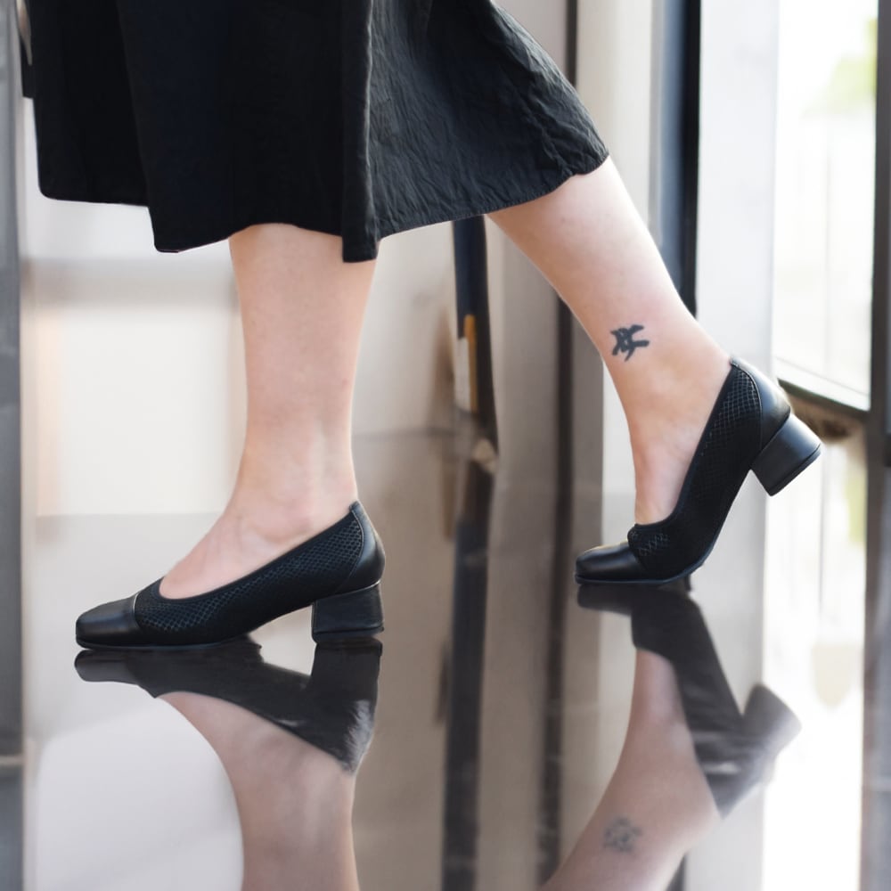 Minfot Irma Dam Finskor med Klack Stretch Svart