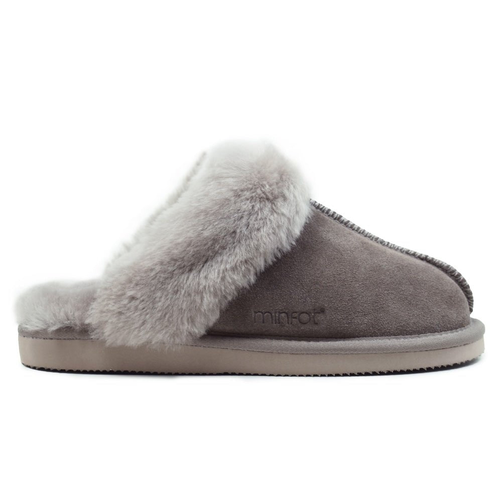 Minfot Fårskinnstofflor Slip-on Duved med sula Stone