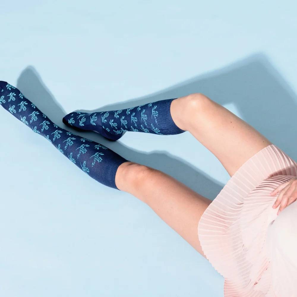 SupCare Stödstrumpor Bambu Blue Flower
