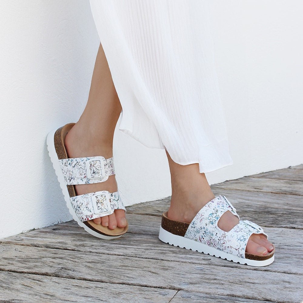 Minfot Sandaler Mjuk Bio Tropical Flowers Vit