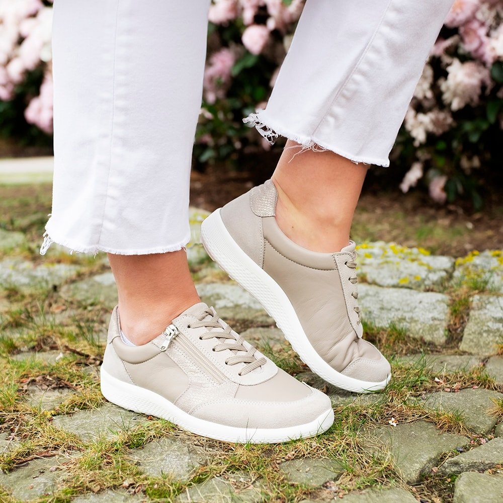 Minfot Way Sneaker Dam Bred Stretch Zip Beige