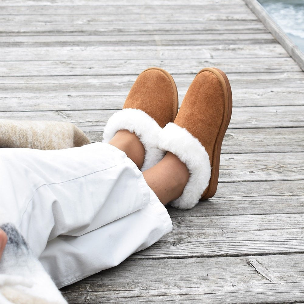 Minfot Fårskinnstofflor Bergen med sula Chestnut