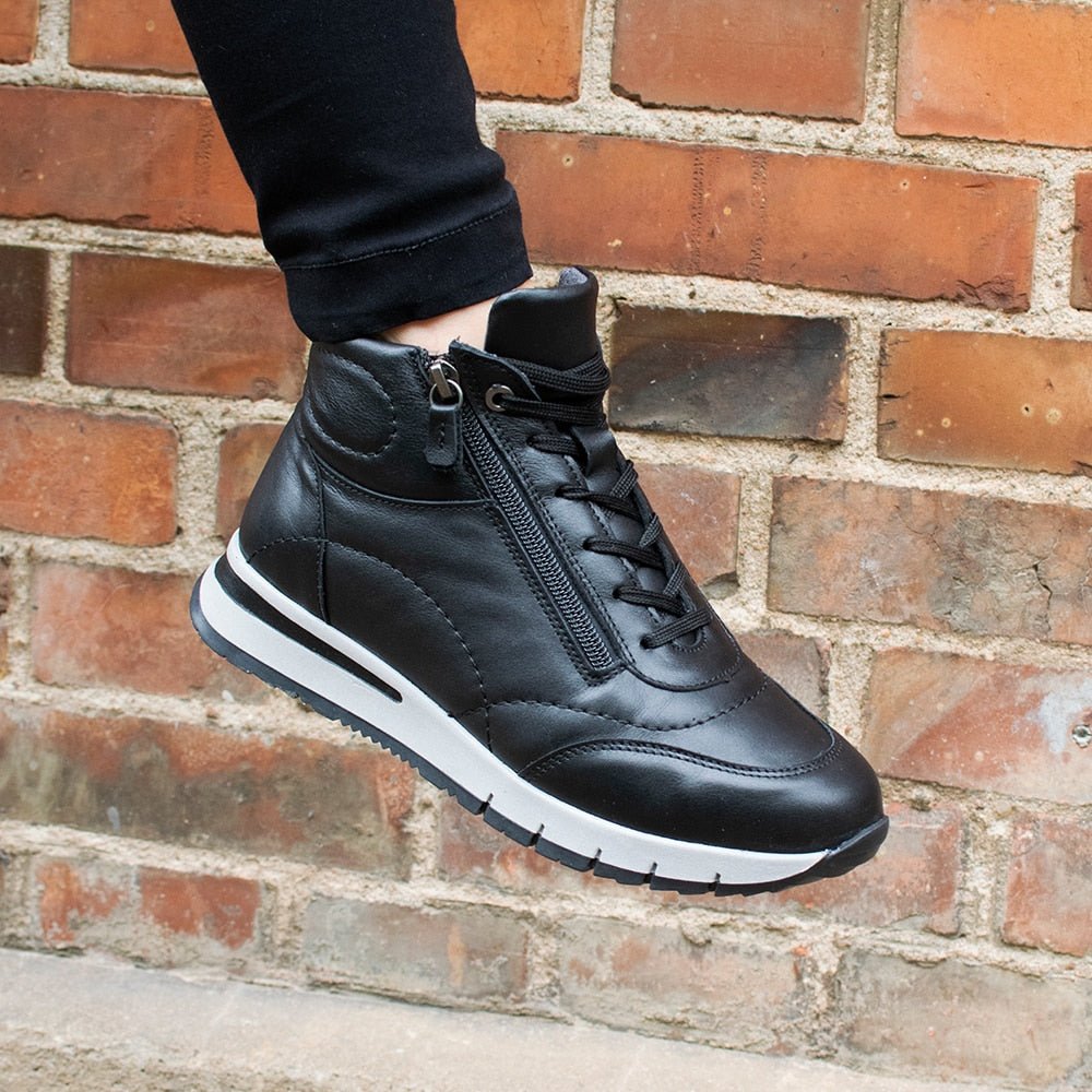 Minfot Pim Hög Sneaker Dam Bred Skinn Svart