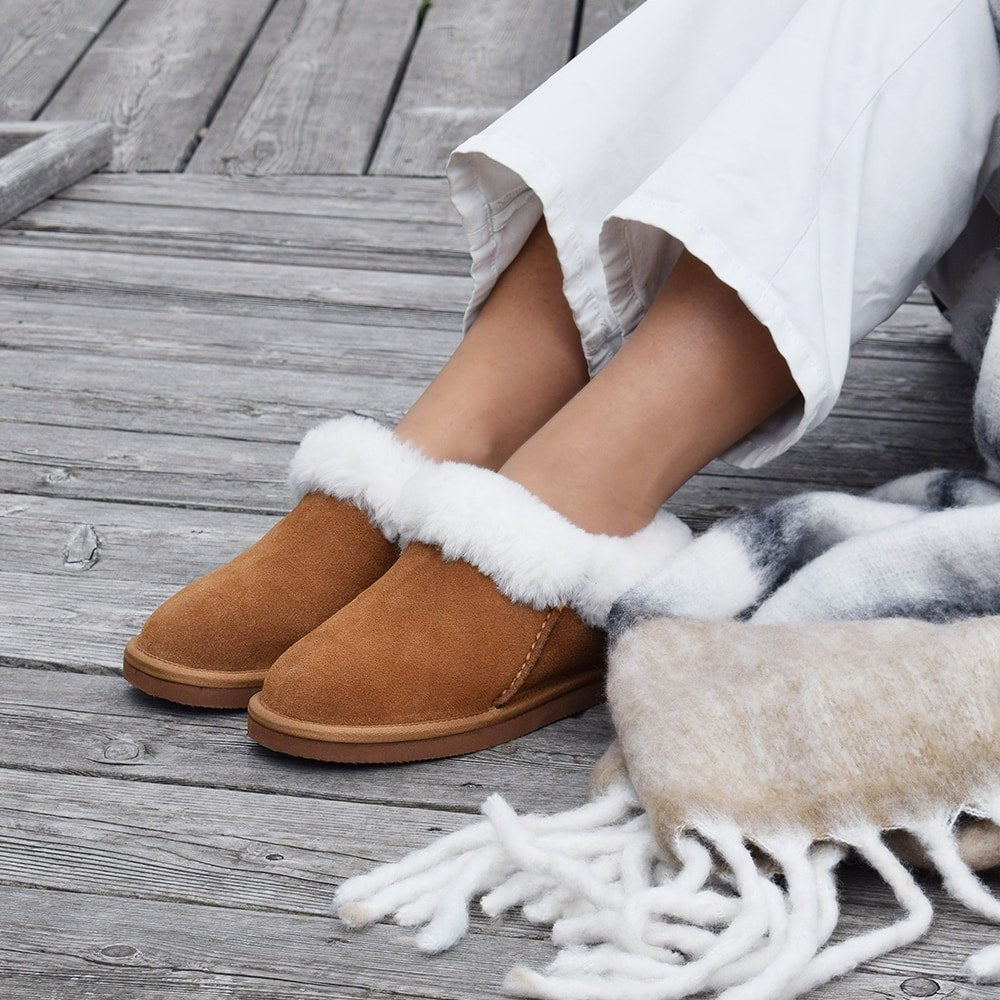 Minfot Fårskinnstofflor Bergen med sula Chestnut