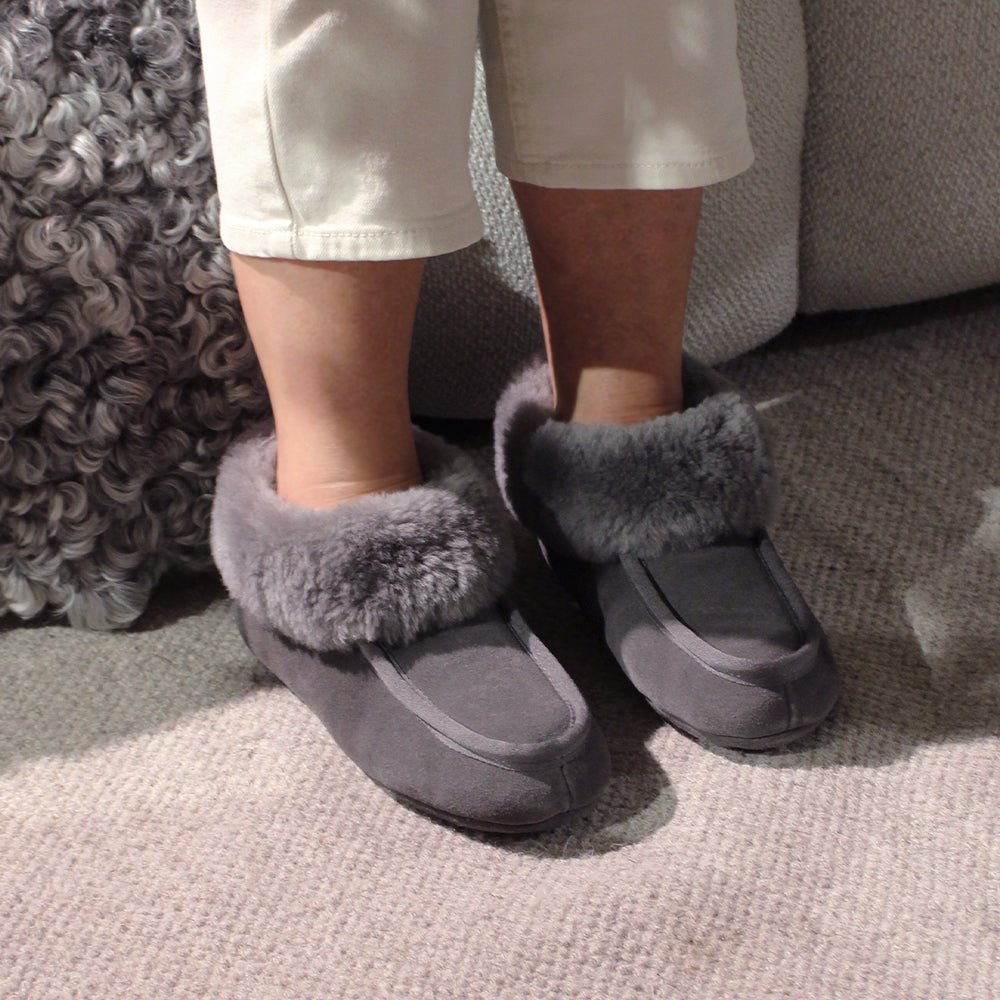 Minfot Fårskinnstofflor Sunne Grafit Grå Mocka