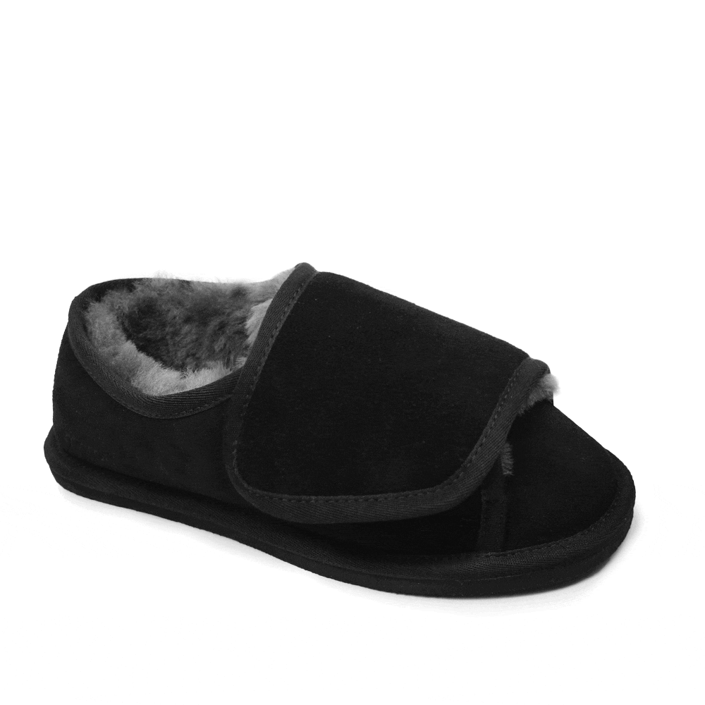 Minfot Fårskinnstofflor Öppningsbar Specialsko Molde Svart