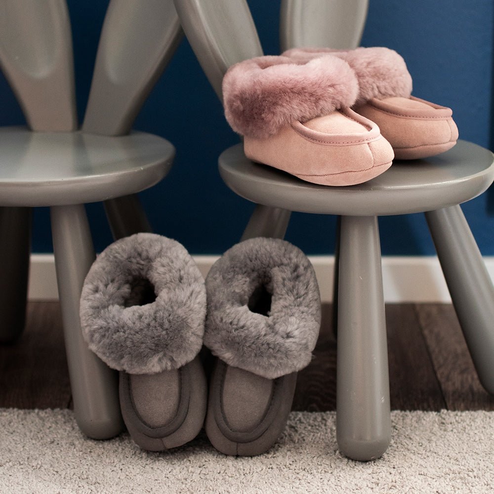 Minfot Fårskinnstofflor Barn Hven Rosa