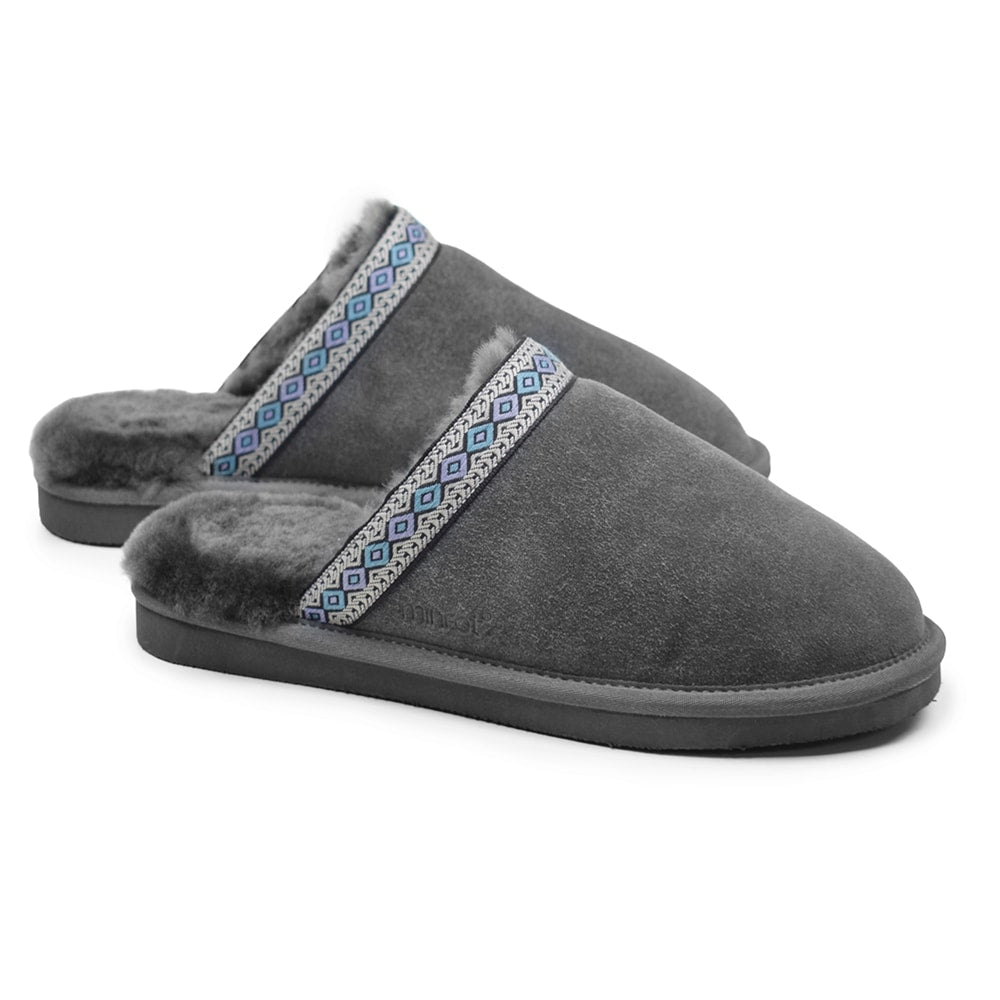 Minfot Fårskinnstofflor Slip-on Myre med sula Grå