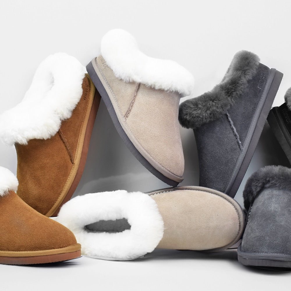 Minfot Fårskinnstofflor Bergen med sula Taupe