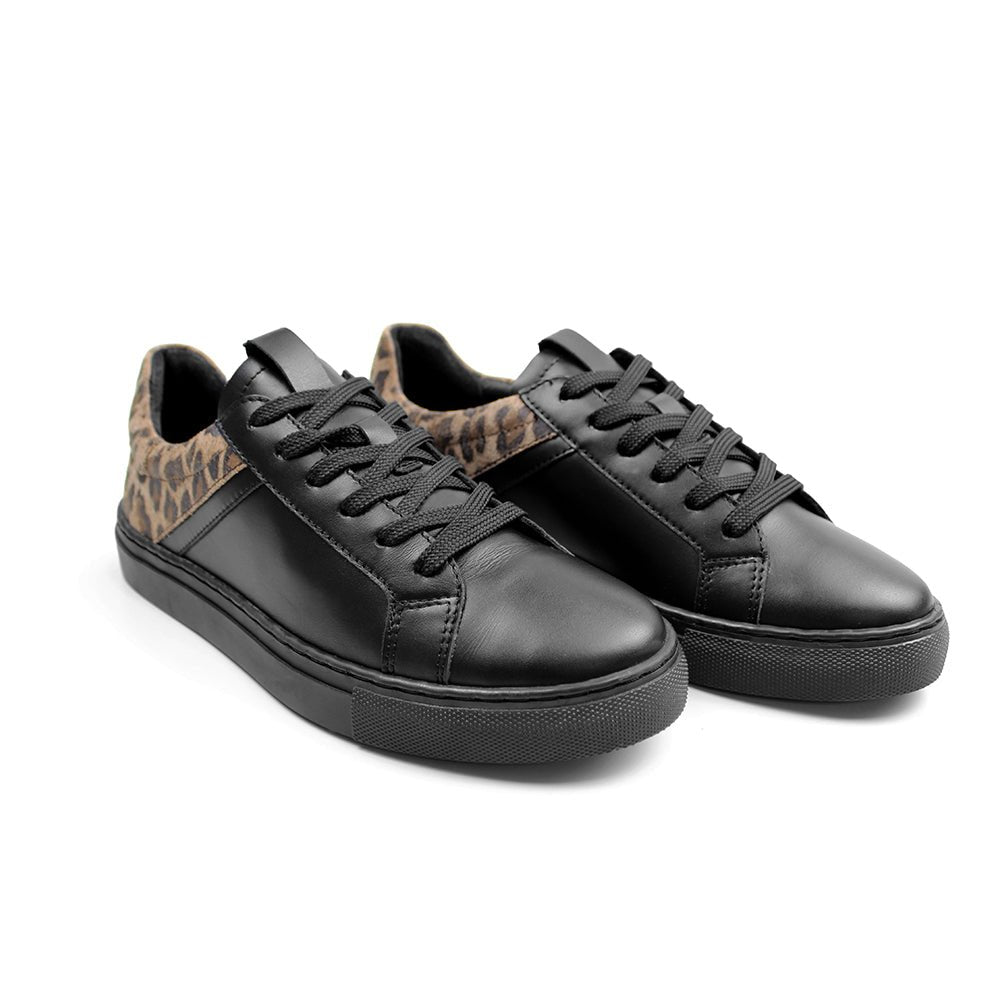 Minfot Comfort Sneakers Dam Skinn Leopard Svart