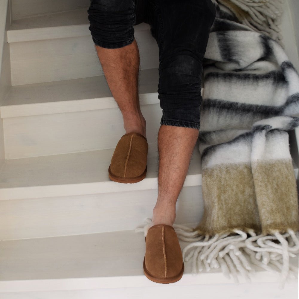 Minfot Fårskinnstofflor Slip-on Orust med sula Chestnut