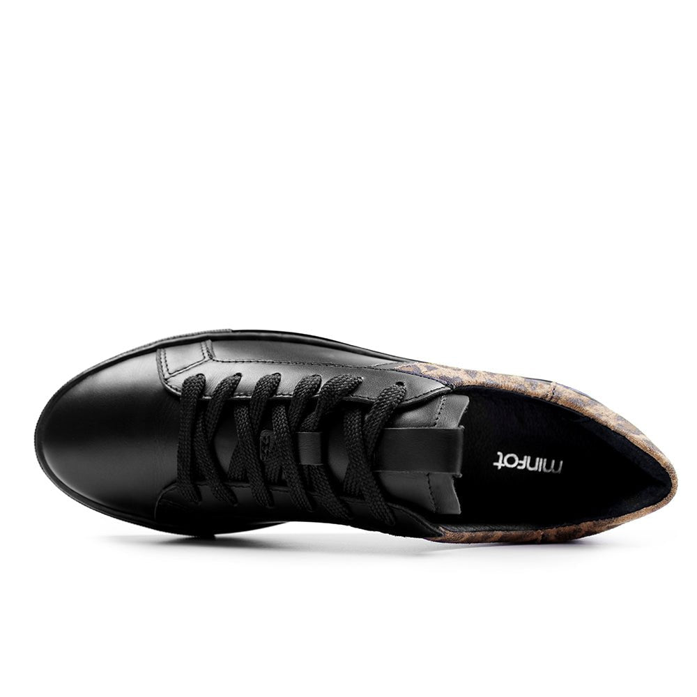 Minfot Comfort Sneakers Dam Skinn Leopard Svart