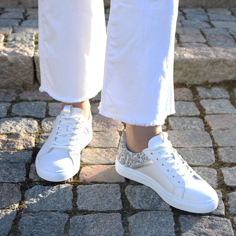 Minfot Comfort Sneakers Dam Skinn Leopard Vit