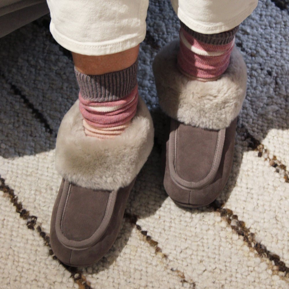 Minfot Fårskinnstofflor Hemse med sula Taupe