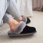 Minfot Lampaannahkatossut Slip on Duved pohjalla Musta