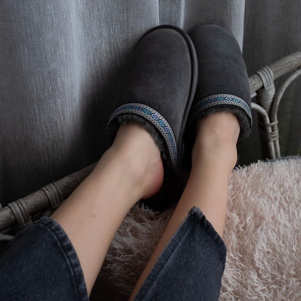 Minfot Fårskinnstofflor Slip-on Myre med sula Grå