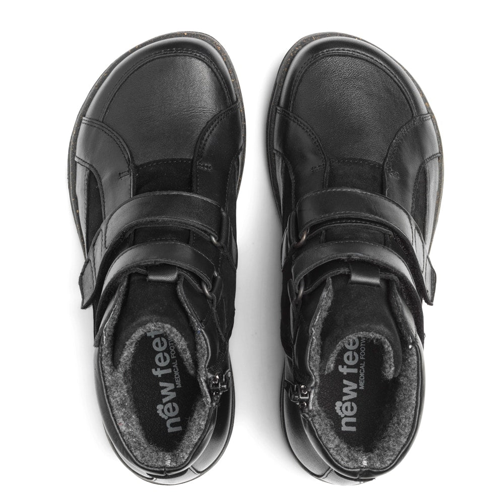 New Feet Yvette Extra Breda Skor Dam Stretch Kardborre Svart