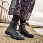 New Feet Mary Boots Snörning Dragkedja Svart