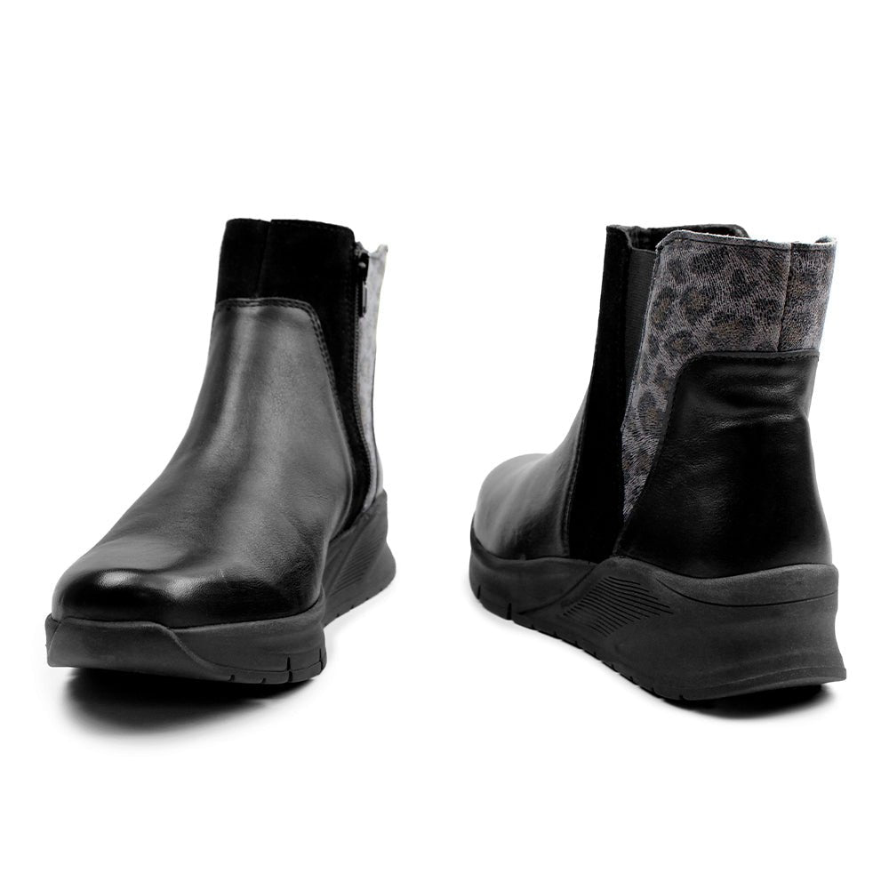 Minfot Zon Chelsea Boots med zip Stretch Läder Svart Leopard