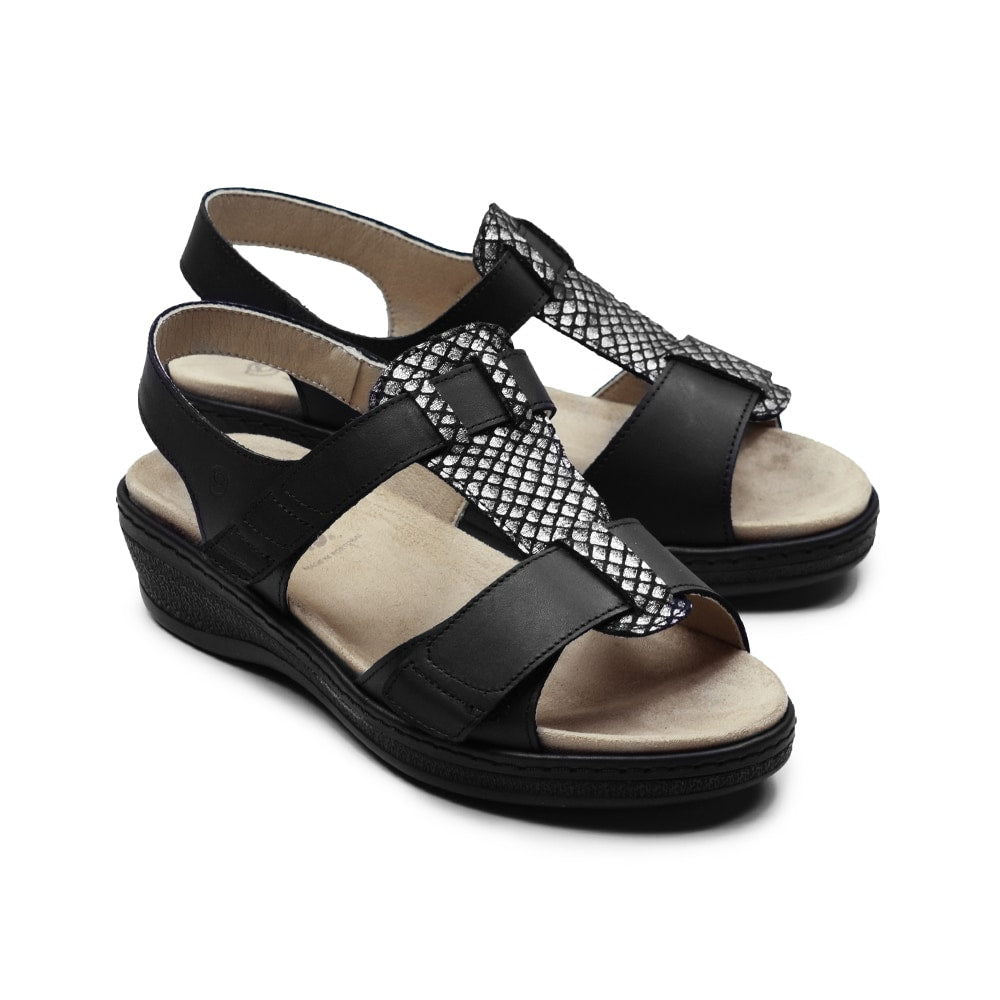 Suave Extra Bred Sandal Skinn Marilyn Svart