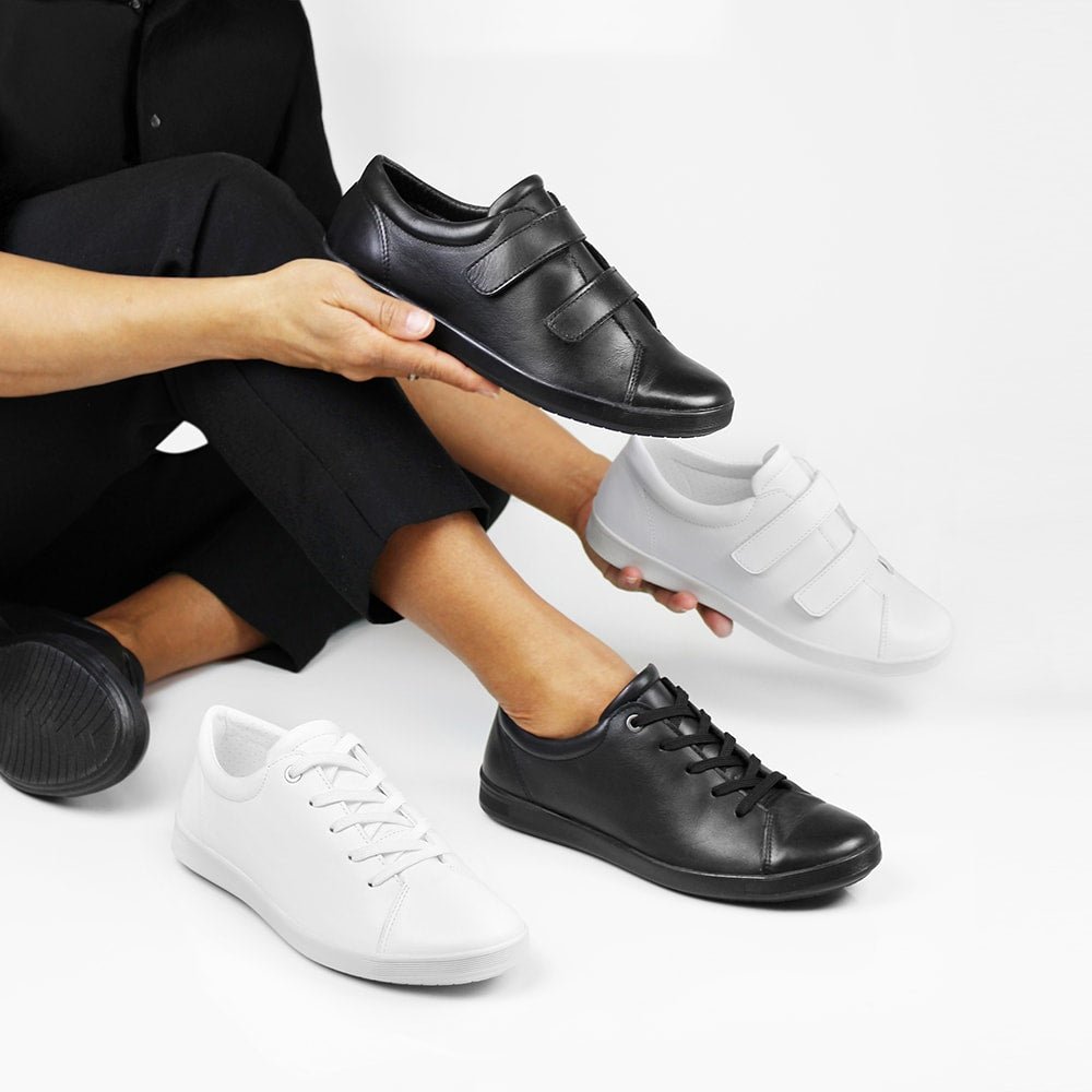 Minfot Aveny Skinn Sneaker Dam Kardborreband Svart