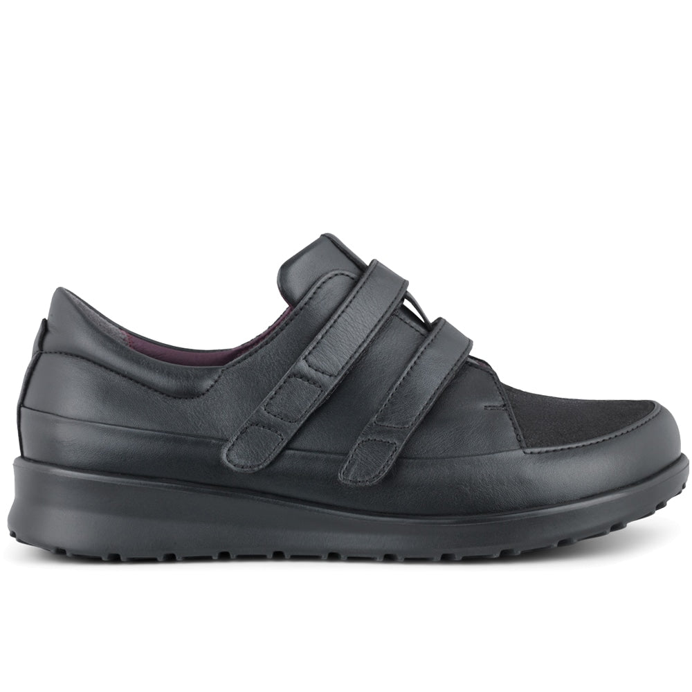 New Feet Mathilde Extra Breda Skor Stretch Kardborre Svart