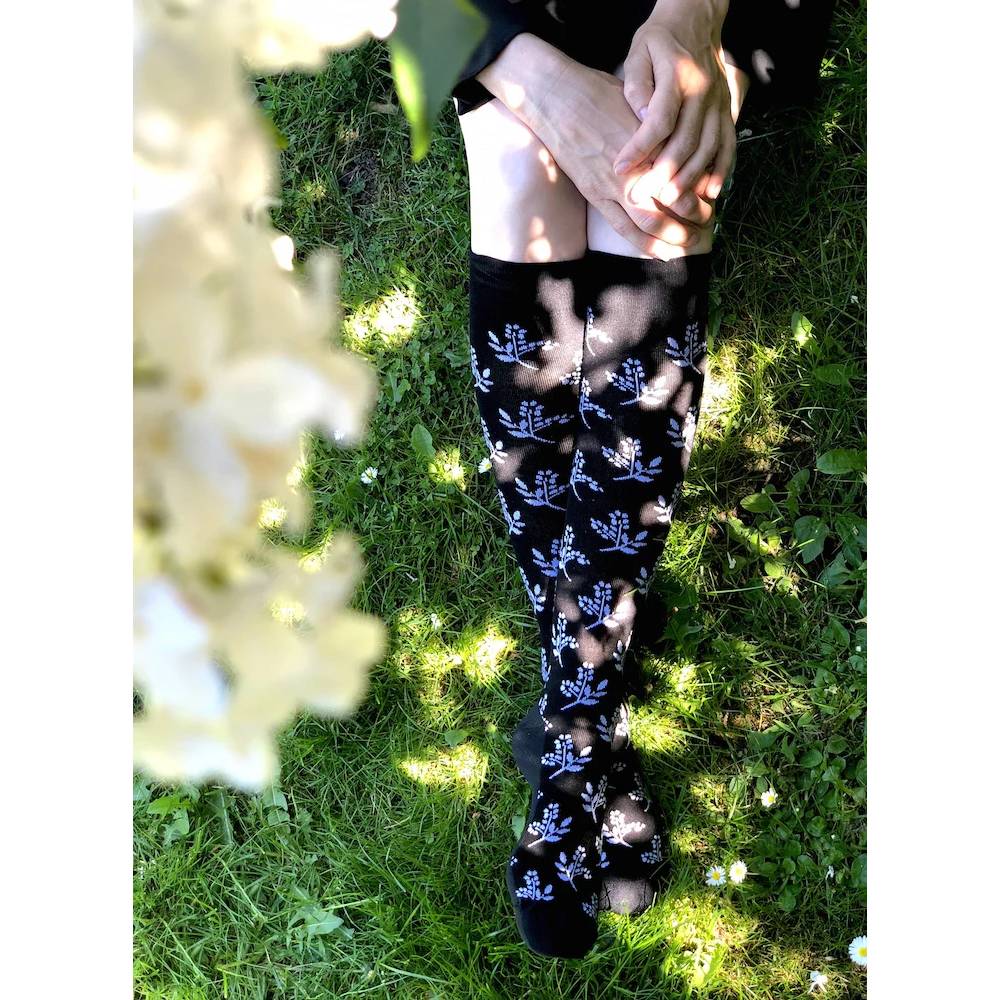 SupCare Stödstrumpor Bambu Black White Flower